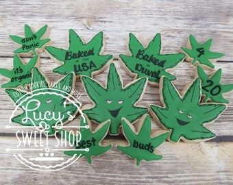 Pot Leaf Cookies - Weed Cookies - Marijuana Cookies - 420 Cookies - Décorés - Cookies personnalisés ** Ne contient pas de marijuana ou d'huile de CBD