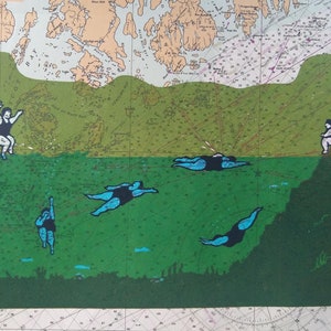 Swimmers- 4 color woodcut print