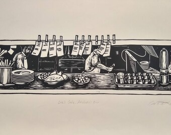 Liz's Cafe, Anybody's Bar- Linocut Print