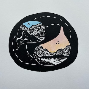 Small landscape print with watercolor-“Homegoing”