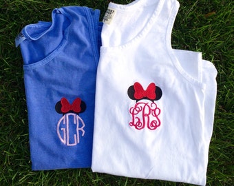 Minnie Mouse Monogram Disney Tank Top, Women's Comfort Colors Disney Tank (unisex size), Mickey Ears Monogram, Personalized Disney Name Tank