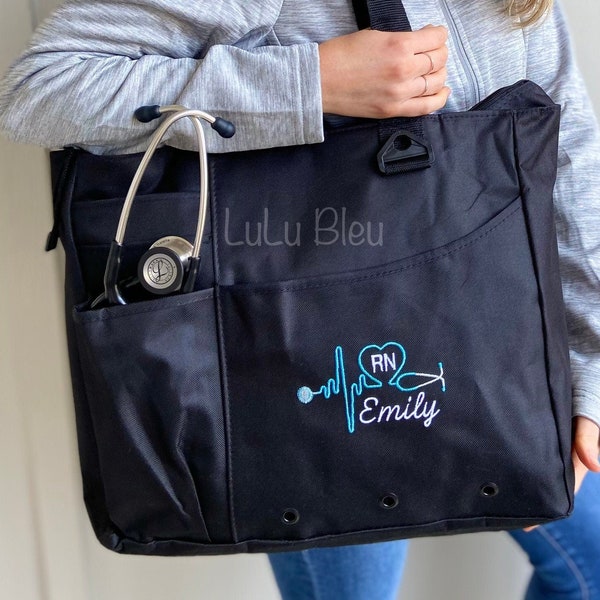 Name Nurse Tote Bag -Utility Monogram Bag - Personalized Nurse Utility Bag - Stethoscope Bag - Nurse Organizer Tote - Rn, Lpn, Cna, Cma Tote