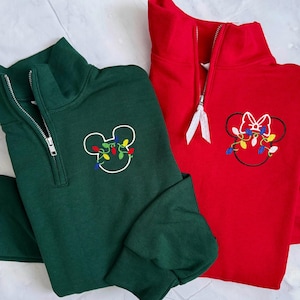 Christmas Disney Minnie and Mickey Mouse Sweatshirt Quarter Zip, Matching Couple Holiday Mickey Mouse Monogram, Christmas Tree Charlie Brown