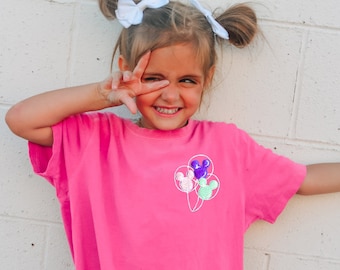 Camisa bordada com balões da Disney para meninas, camisa infantil com balões mágicos do Mickey Mouse