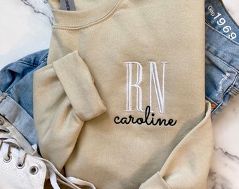 Personalized RN Embroidered Sweatshirt - Nurse Crewneck
