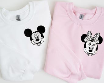 Minnie and Mickey Mouse Matching Couple Sweatshirts, Disney Embroidered Sweatshirts
