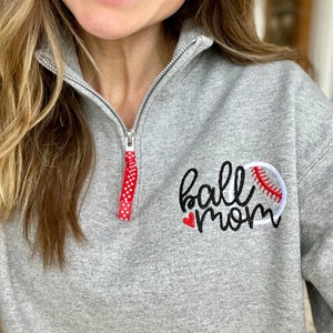 Baseball Mom Sweatshirt Quarter Zip, Softball Mom Team Colors Quarter Zip, Ball Mom,  Mom Monogram Pullover, T-Ball Mom Heart Sweatshirt