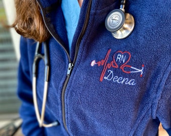 Veste polaire personnalisée à fermeture éclair complète pour infirmière médicale, sweat-shirt d'infirmière RN stéthoscope