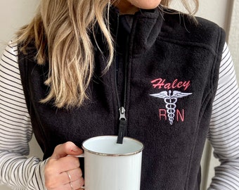 Personalized Nurse Fleece Vest: Monogrammed Medical Jacket