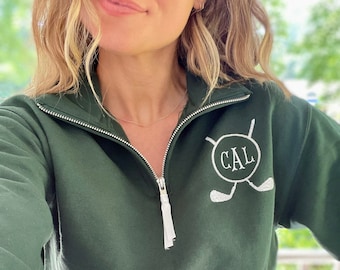 Sweat-shirt de golf monogramme avec fermeture éclair quart de tour, sweat-shirt de golf personnalisé, golfeur à monogramme ou cadeau de golfeur, veste avec nom personnalisé Golf Love