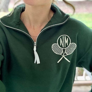 Monogram Tennis Sweatshirt Quarter Zip, Personalized Tennis Ball & Racket Pullover, Monogrammed Tennis Player Gift, Tennis Team Name Jacket