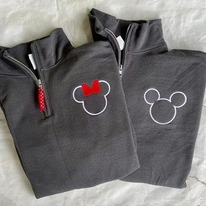 Mickey and Minnie Matching Couple Quarter Zip Sweatshirt Disney mom and dad, husband wife, Custom Disney Family Vacation Pullover