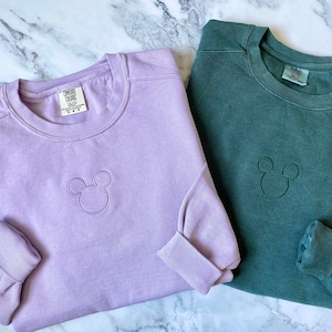 Mickey Mouse Embroidery Disney Comfort Colors Sweatshirt, Simple Monochromatic Disney Sweatshirt