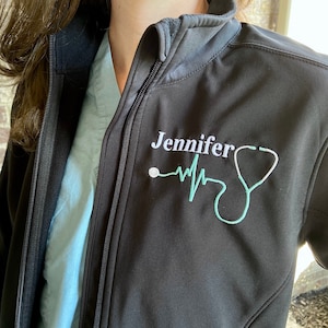 Personalized Ladies Medical EKG Stethoscope Full-Zip Soft Shell Jacket, Healthcare Gift for nurse or doctor