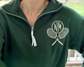 Monogram Tennis Sweatshirt Quarter Zip, Personalized Tennis Ball & Racket Pullover, Monogrammed Tennis Player Gift, Tennis Team Name Jacket