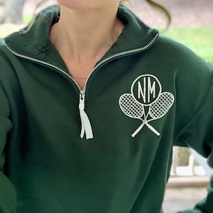 Monogram Tennis Sweatshirt Quarter Zip, Personalized Tennis Ball & Racket Pullover, Monogrammed Tennis Player Gift, Tennis Team Name Jacket