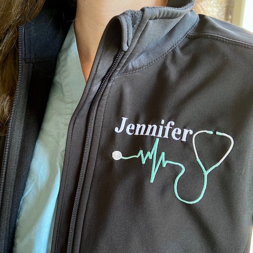 Ladies Personalized Healthcare Jacket Caduceus Nurse Etsy