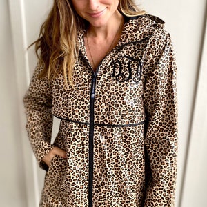 Leopard Monogram Rain Jacket, Cheetah Print Ladies Rain Jacket, Monogrammed Leopard Rain Jacket