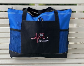 Nurse Tote Bag with Name and Credentials, Stethoscope heart nurse bag, personalized nurse gift, medical work bag, custom name tote