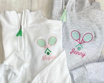 Personalized Tennis Racket Quarter Zip  Sweatshirt, Monogram Custom Name Tennis Quarter Zip, Matching Team Sweatshirts for Tennis Players