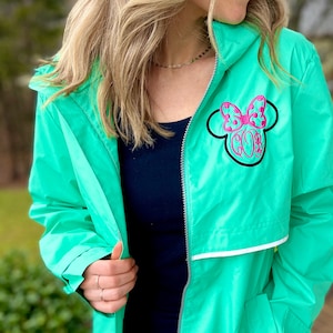 Disney Minnie Monogram Rain Jacket for Women, Minnie Mouse Mickey Mouse Charles Rivers Monogram Rain Jacket