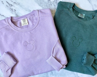 Mickey Mouse Embroidery Disney Comfort Colors Sweatshirt, Simple Monochromatic Disney Sweatshirt