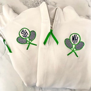 Monogram Tennis Sweatshirt Quarter Zip, Personalized Tennis Ball & Racket Pullover, Monogrammed Tennis Player Gift, Tennis Team Name Jacket