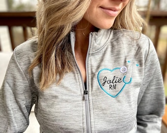 レディース the Virgins heart charm zip fleece gray