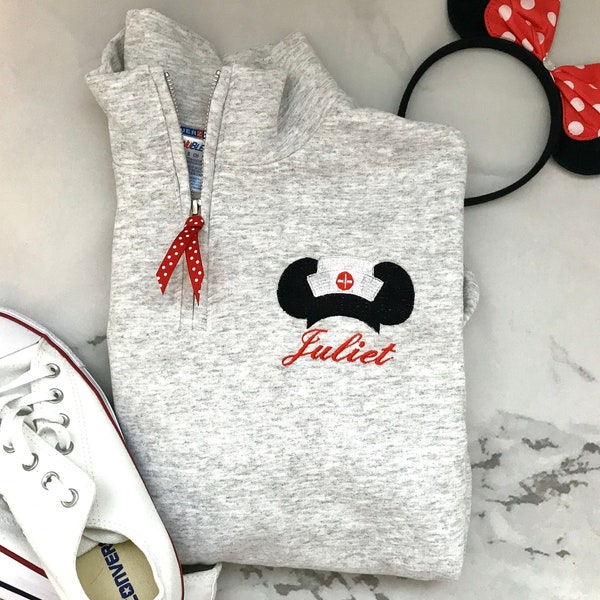 Minnie Mouse Nurse Monogram Disney Sweatshirt Women's Zip up Unisex Quarter Zip Nurse Pullover Disney Pullover Nurse Shirt