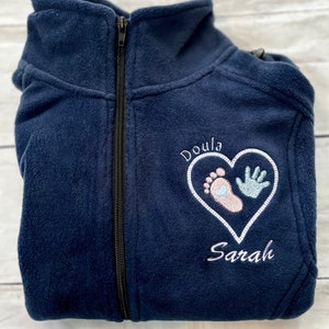 Doula Jacket Personalized Name, Midwife Birth Educator Baby Hands and Feet Heart, Doctor Heart Stethoscope Full-Zip Pediatric Nurse CNM