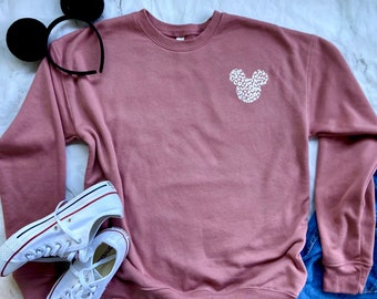 Disney Mickey Mouse Sweatshirt for Women, Leopard Minnie Mouse Sweatshirt, Animal Print Disney Pullover, Walt Disney Crew Neck,