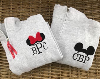 Minnie Mouse Monogram Disney Sweatshirt, Women's Zip up, Unisex Quarter Zip, Mickey Mouse Jacket, Disney monogram pullover