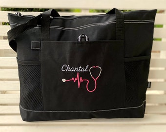 Name Nurse Tote Bag -Utility Monogram Bag - Personalized Nurse Utility Bag - Stethoscope Bag - Nurse Organizer Tote - Rn, PT, Cna, Cma Tote