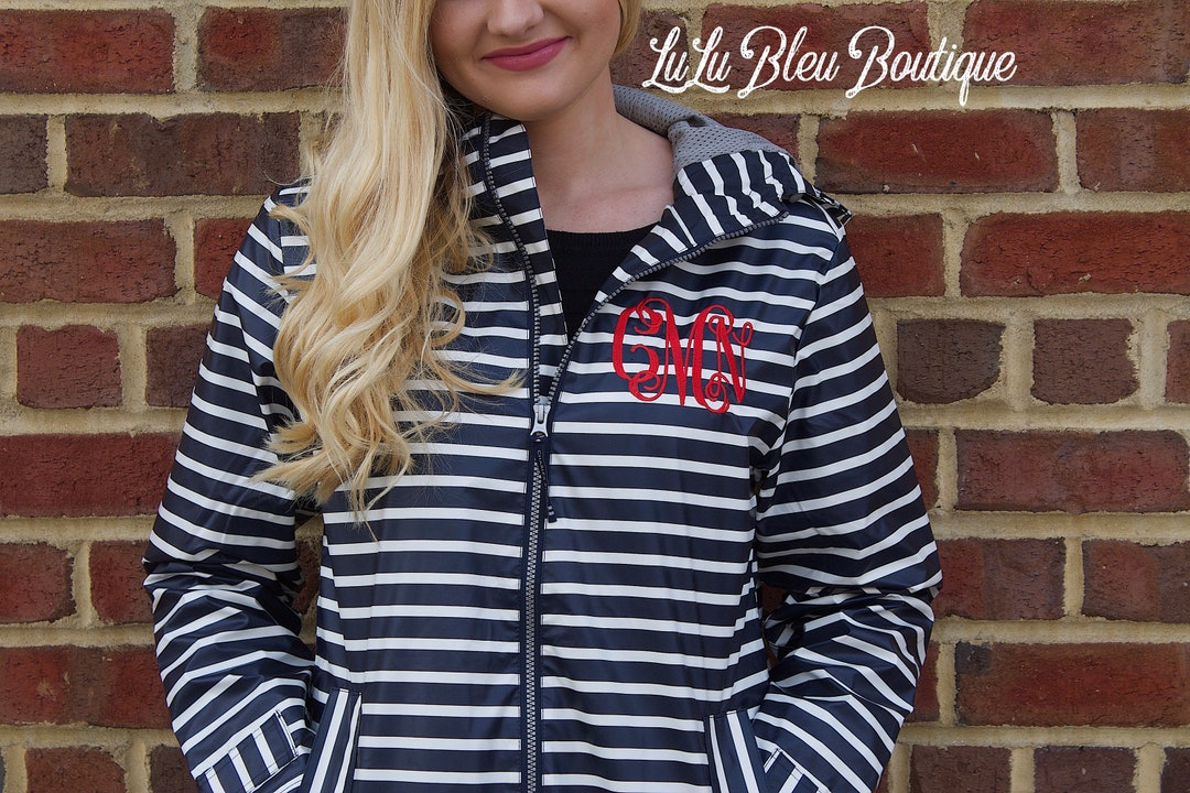 Stripe Monogram Rain Jacket for Women Charles River Printed 