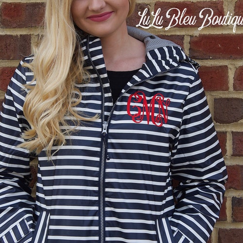 Stripped Charles Rivers Monogram Rain Jacket for Women, Printed Rain Jacket, Striped Rain Coat Charles River Monogram Women's Rain Jacket