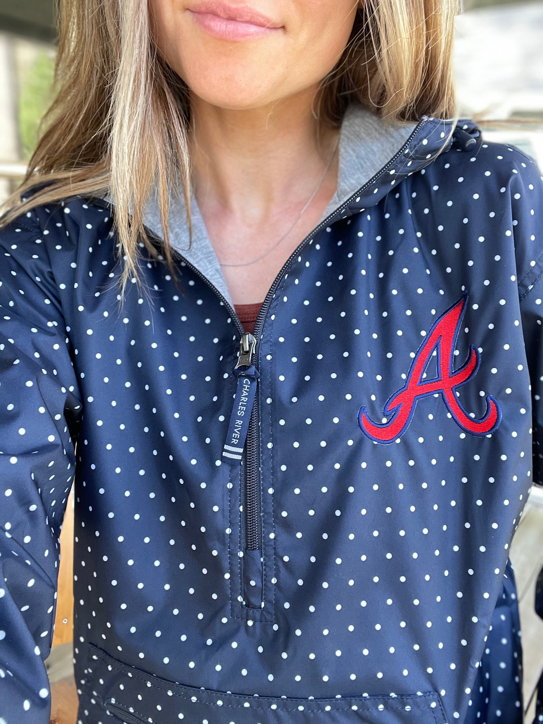 Atlanta Braves Baseball Pull Over Rain Charles River Greek Jacket, Softly Lined Womens Rain Jacket Pullover | Personalized Sports Team