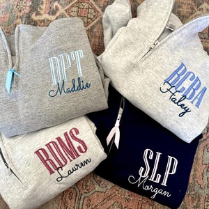 Custom Credentials Embroidered Quarter Zip Therapist Sweater Personalized Name Sweater Behavior Analyst Sweater Healthcare Sweater