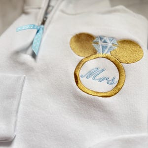 Disney Bride Monogram Engagement Sweatshirt, Mickey Mouse Wedding ring monogram sweatshirt, bride Disney sweatshirt quarter zip