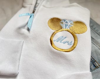Disney Bride Monogram Engagement Sweatshirt Mickey Mouse Wedding ring monogram sweatshirt bride Disney sweatshirt quarter zip