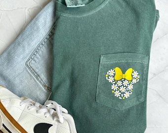 Vintage Flower Mickey Mouse Comfort Colors Pocket Tee, Disney Comfort Colors Shirt