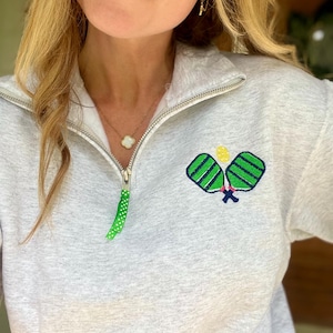 Pickleball Embroidery Quarter Zip Sweatshirt, Pickle Ball Sweatshirt, Pickle Ball Team Wear