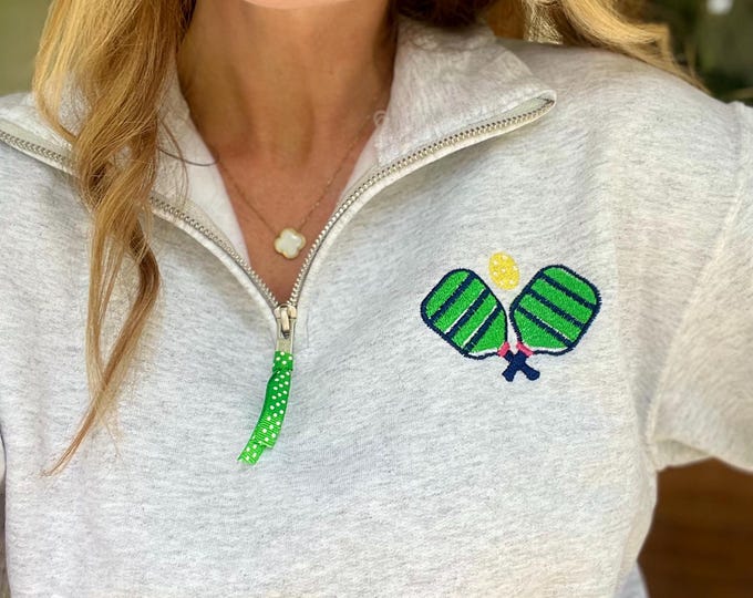 Pickleball Embroidery Quarter Zip Sweatshirt Pickle Ball Sweatshirt Pickle Ball Team Wear Gift