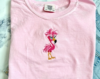 Embroidered Flamingo Shirt: Comfort Colors Short Sleeve Tee