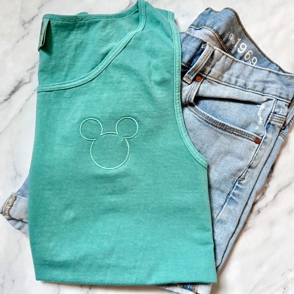 Simple Mickey Mouse Tank Top, Disney Embroidered Tank
