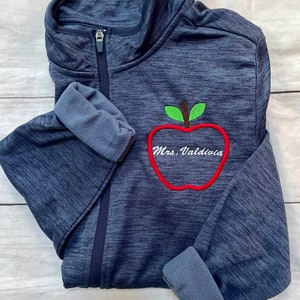Teacher Apple Name Monogram full zip jacket Women, Teacher Gift, Educator Jacket