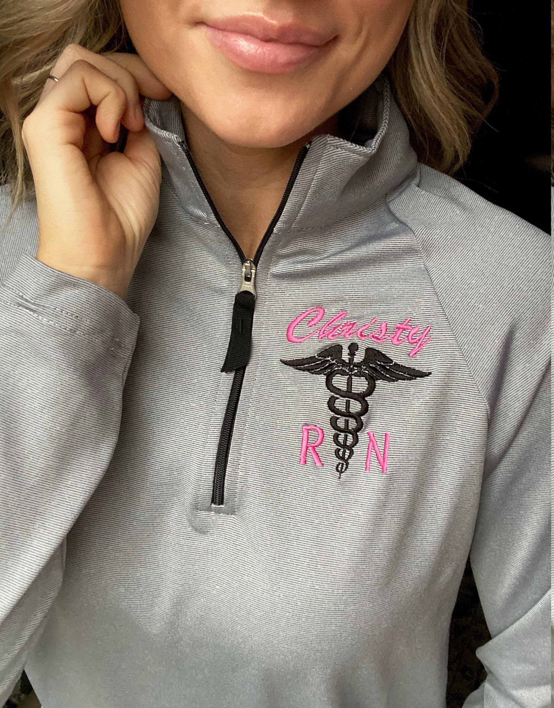 Monogrammed Embroidered Medical Caduceus 1/4 Zip Pullover