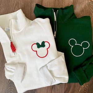 Christmas Mickey and Minnie Matching Couple Quarter Zip Sweatshirt Disney mom and dad, husband wife, Custom Disney Family Vacation Pullover