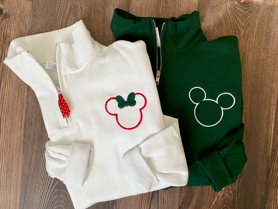 Christmas Mickey and Minnie Matching Couple Quarter Zip Sweatshirt
