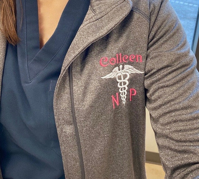 Ladies Personalized Healthcare Jacket Caduceus Nurse Etsy
