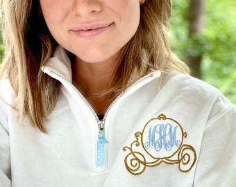 Cinderella Monogram Disney Sweatshirt Quarter zip, Princess Monogram Jacket for Women, Cinderella Castle Monogram, Cinderella Coach Jacket